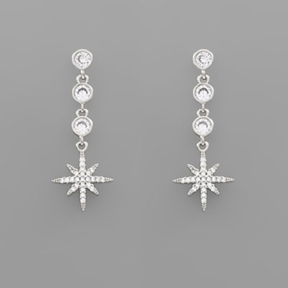 CZ Round Starburst Earrings - Picture 2 of 2